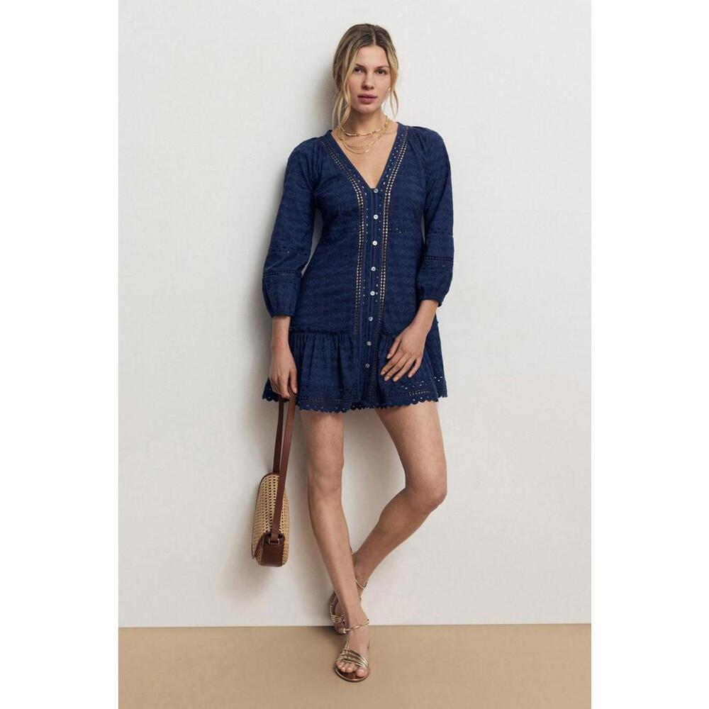 Area Stars Blue Mirabella Eyelet Dress Size M with Tear and Discoloration